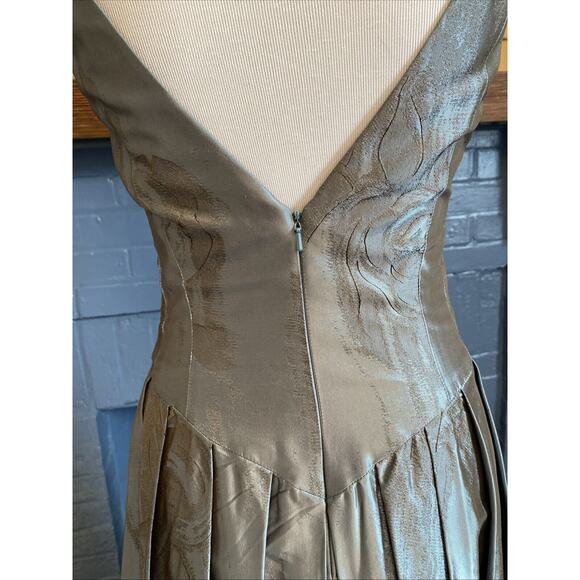 Carmen Marc Valvo Collection 8 Metallic Slate Blue Jacquard Silk Dress Lined - Picture 9 of 16